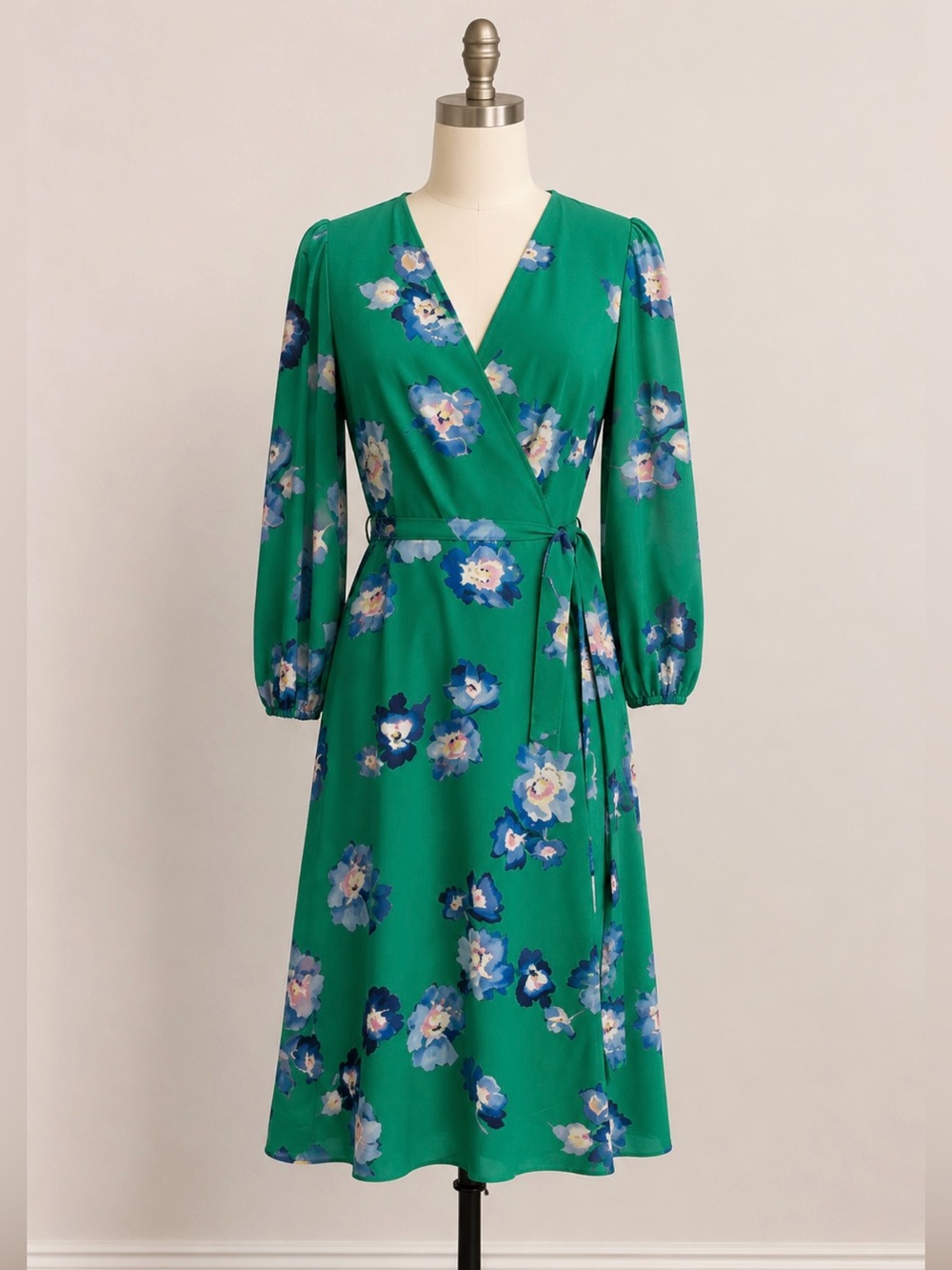 Eliza J Green Floral Wrap Midi Dress - Picture 1 of 3